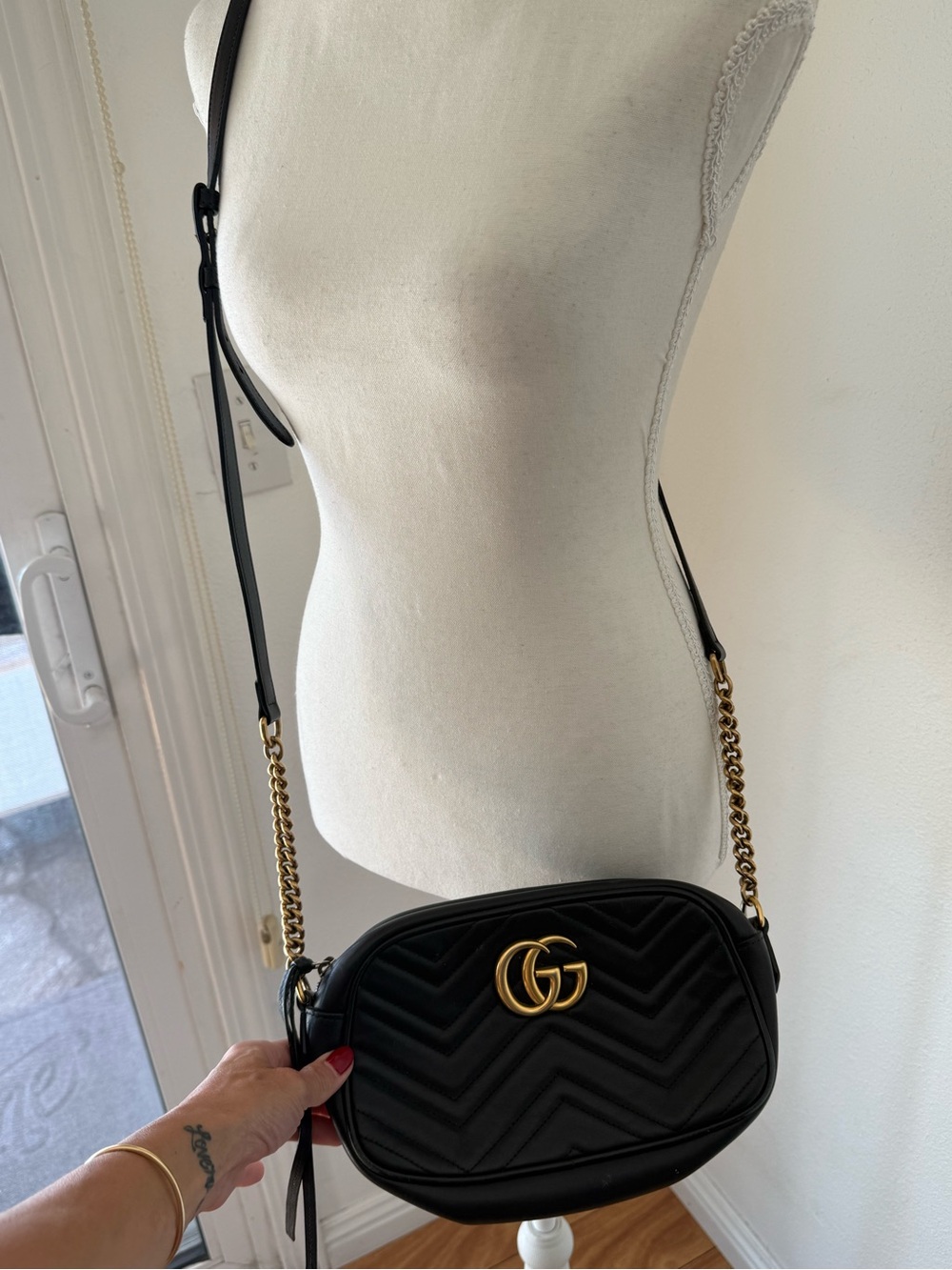 Gucci Black Quilted Chevron Leather Crossbody with Gold GG